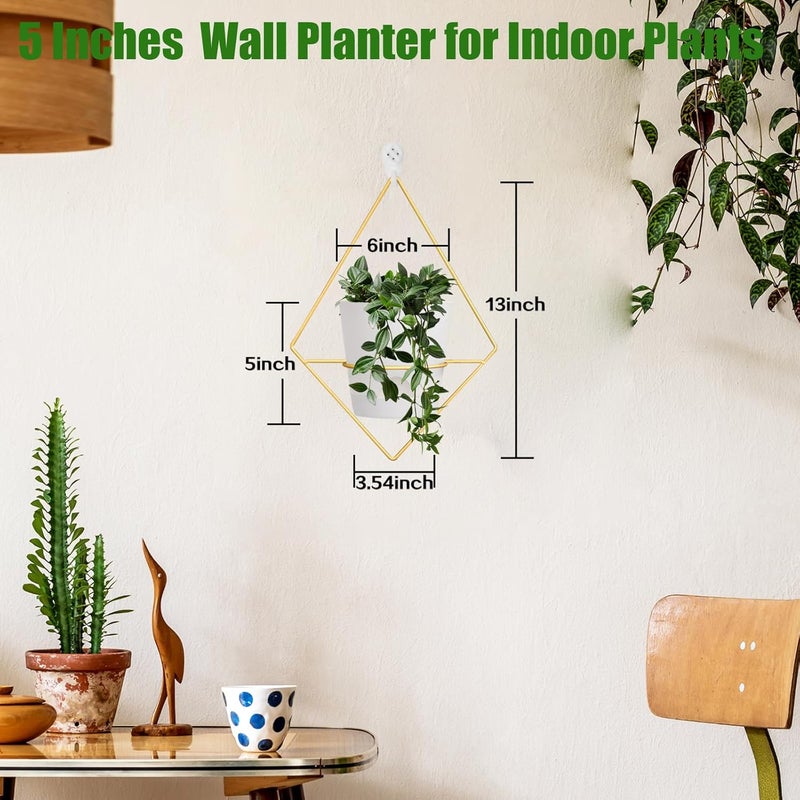 Koalaime 3 Sets Wall Planters for Indoor Plants Geometric Hanging Planters for Indoor Plants - Self-Watering Flower Pots with Black Metal Holder, Mounted Succulent Planter, 5" Black Plant Pot - Image 3